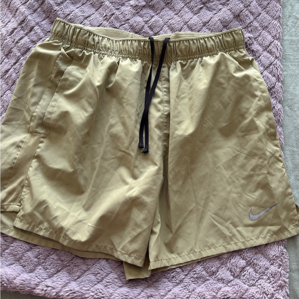 Nike Beige Sports Shorts with Black Drawstring